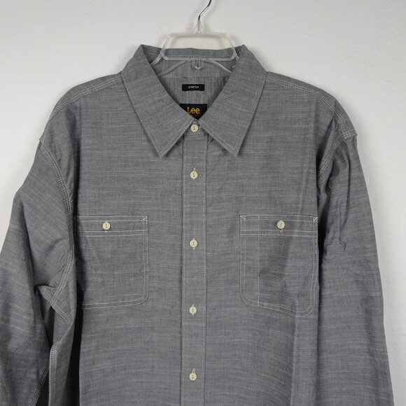 Lee Button Front Shirt Tall Men's Size XLT Gray Long Sleeve Stretch - Picture 2 of 9